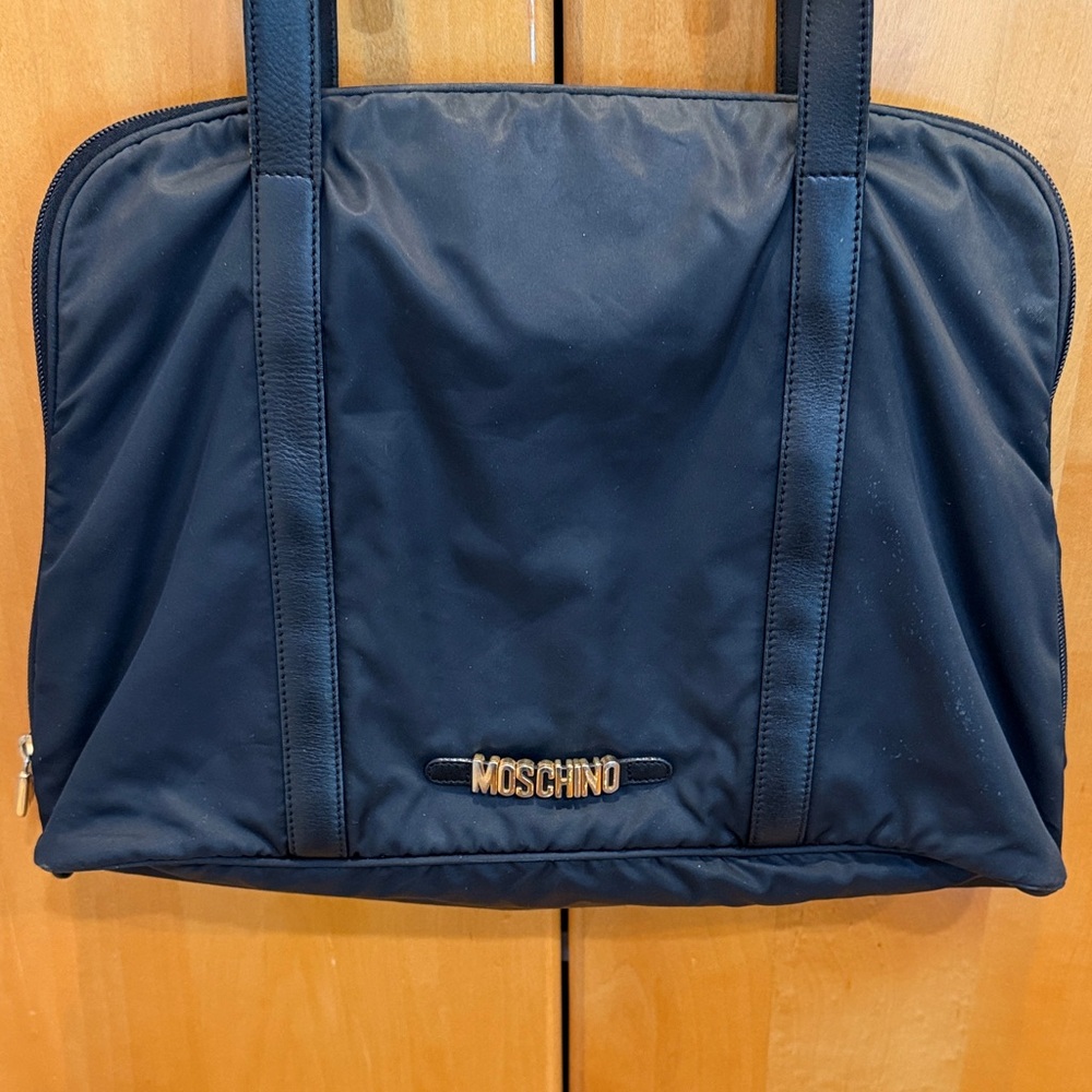 Moschino black Nylon Laptop Tote with Gold Logo